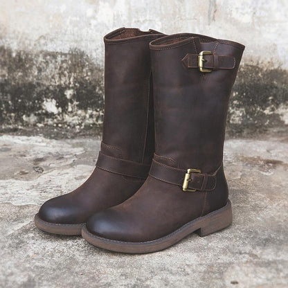 Women's Round Toe Low Heel Boots