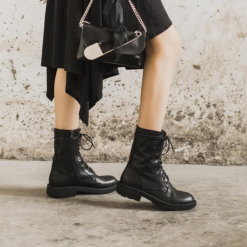 Women's Lace Up Boots Textured Sole - VibreMode