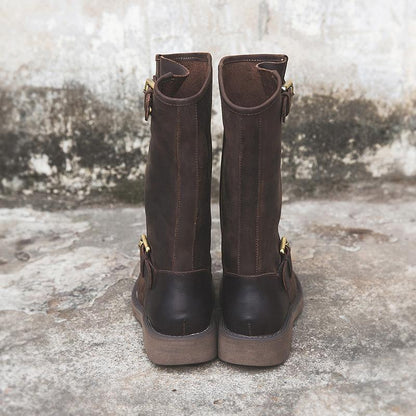 Women's Mid Calf Boots Buckle Brown