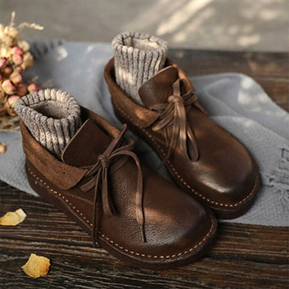 Women's Ankle Boots Flat Lace Up Brown