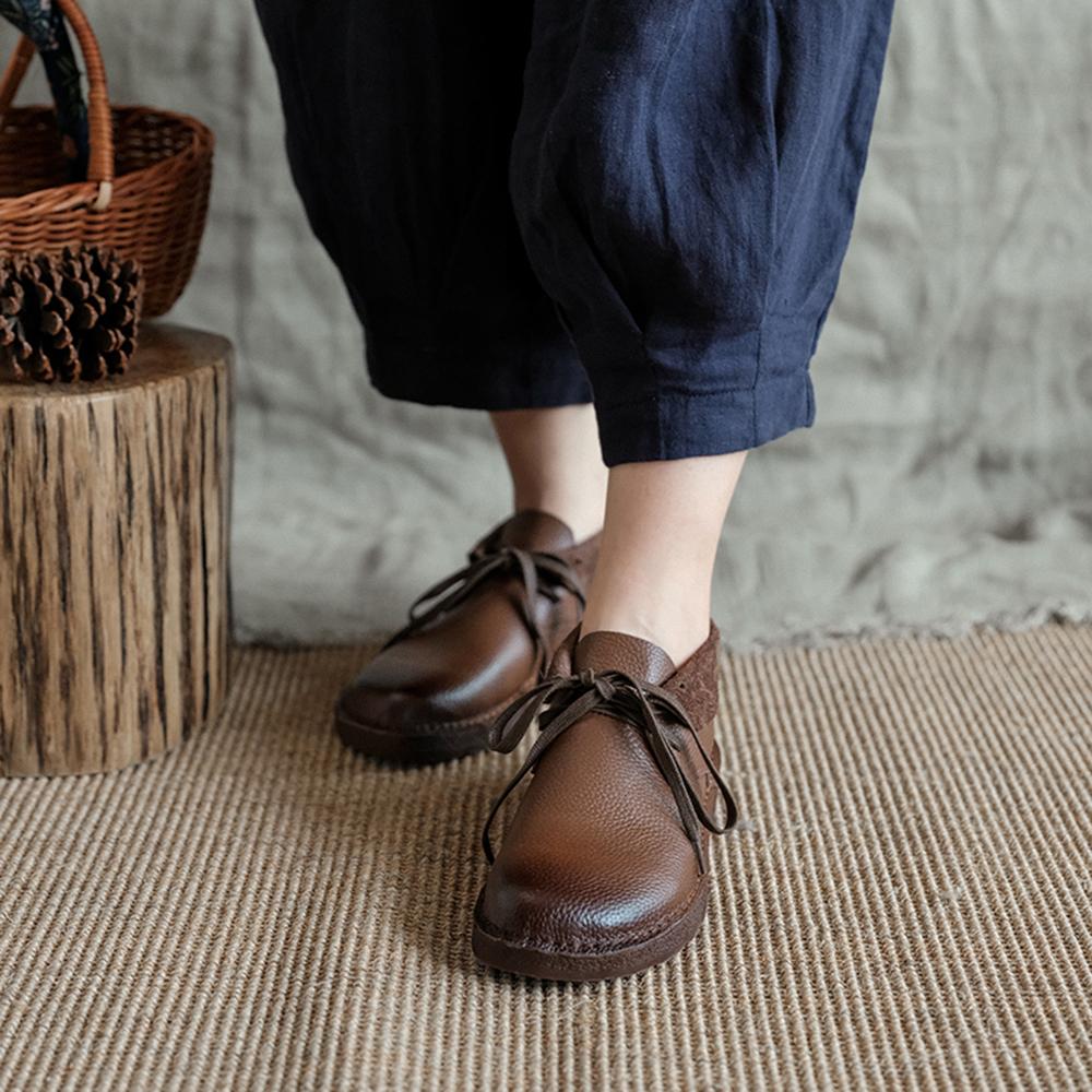 Women's Ankle Boots Flat Lace Up Brown