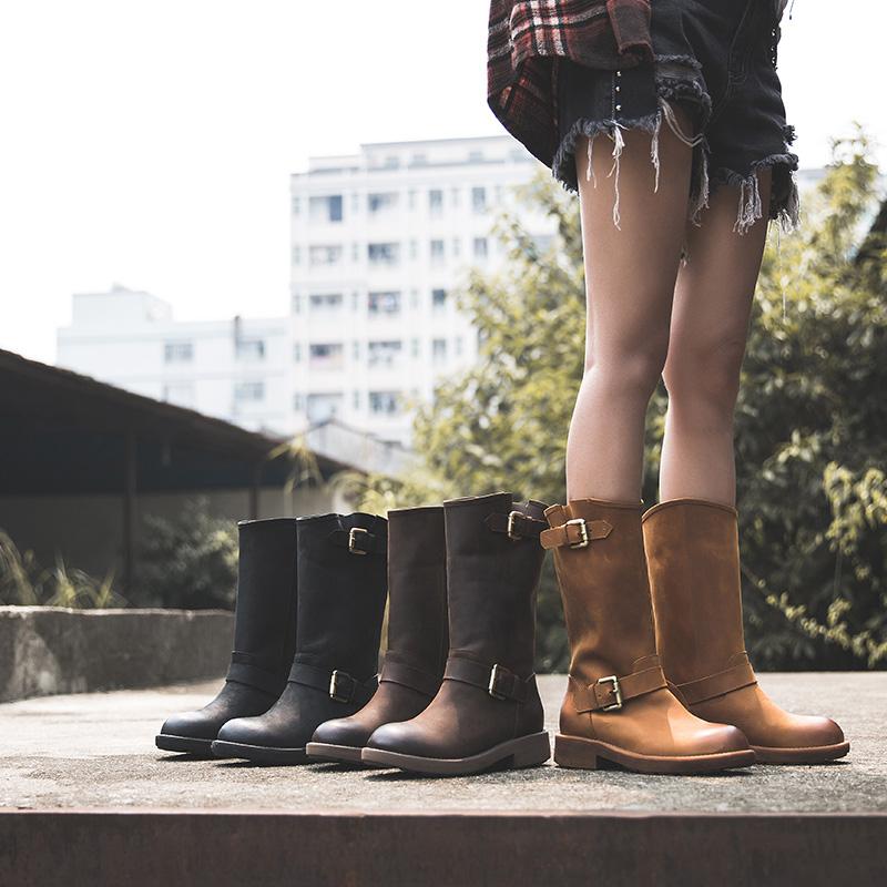 Women's Round Toe Low Heel Boots