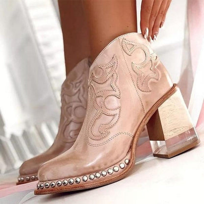 Women's Ankle Boots Block Heel Decorative Stitch - VibreMode