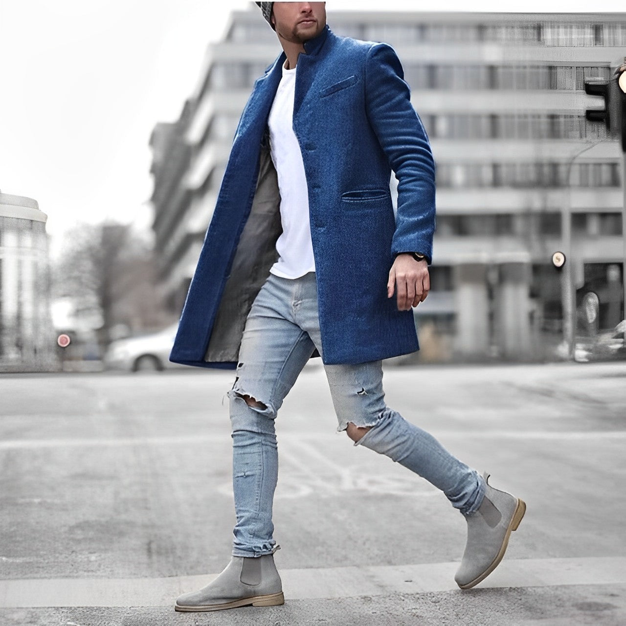 Image of Bradley | Men's Stand Collar Mid-Length Overcoat