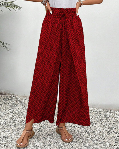 Image of Brenda | Women's High-Waisted Printed Wide Leg Trousers