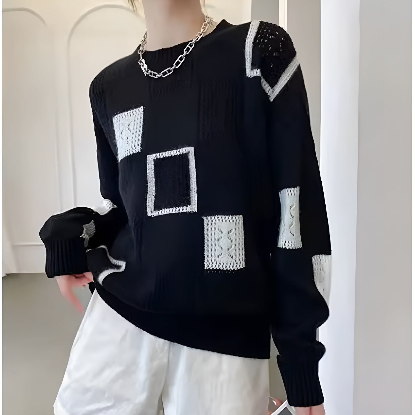 Classic Knit Square Pattern Sweater