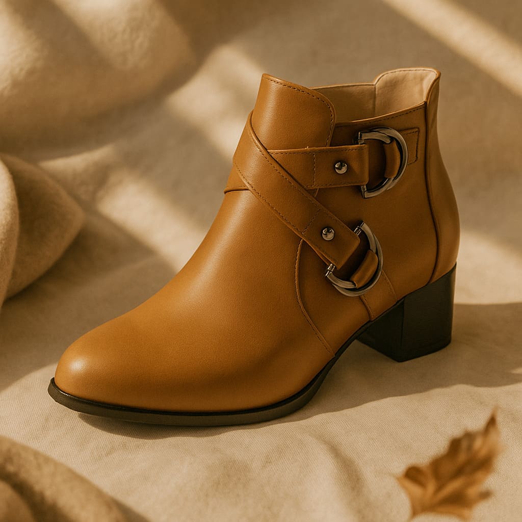 Ladies High Heel Ankle Boots with Buckle Detail