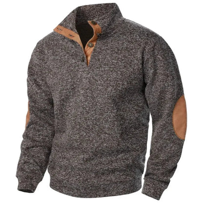 Men's Knit Sweater Stand Collar Elbow Patches Casual