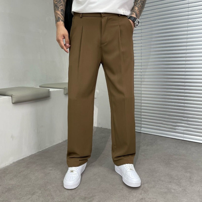 Men's Straight Leg Pleated Trousers