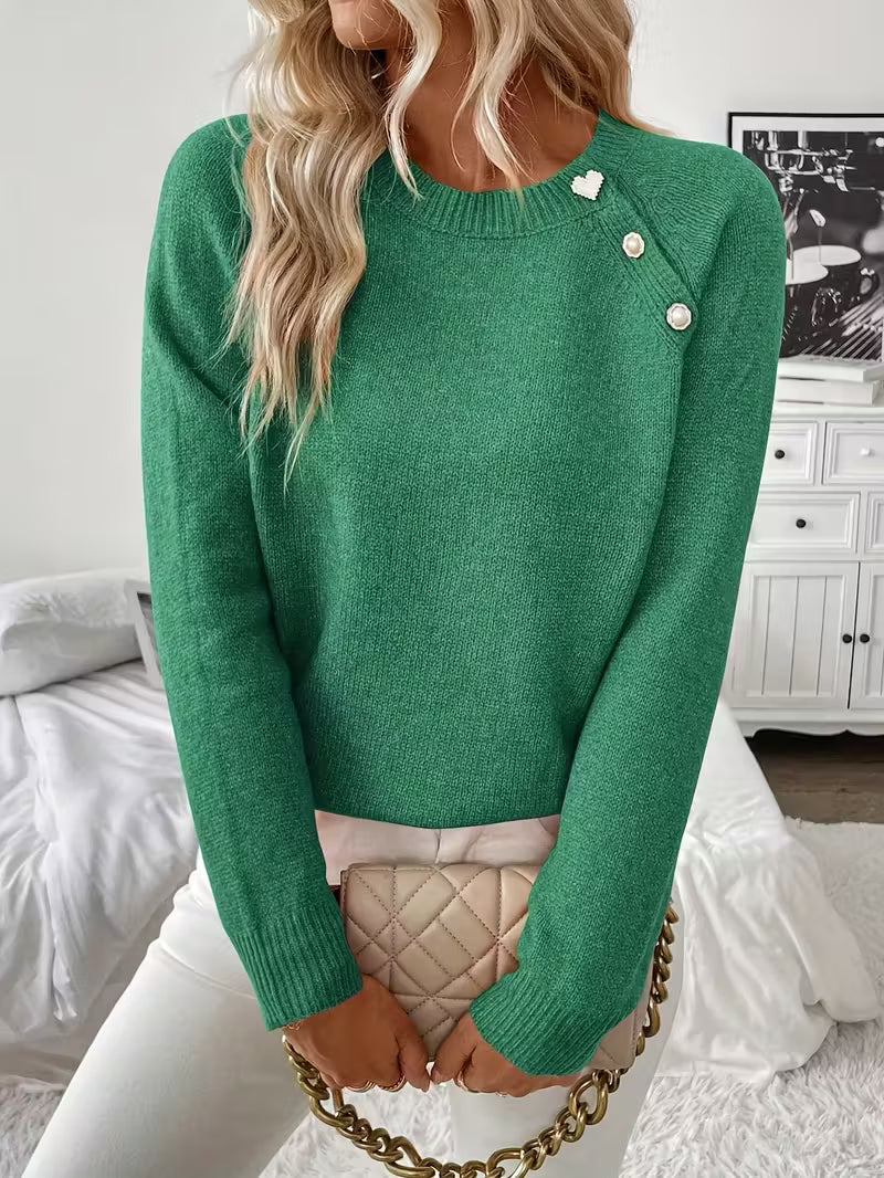 Women's Sweater With Shoulder Button Detail