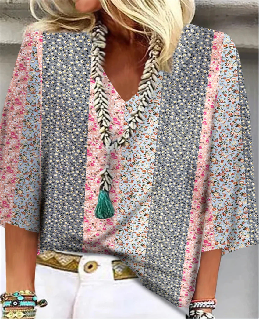 Women's Floral V-Neck 3/4 Sleeve - VibreMode