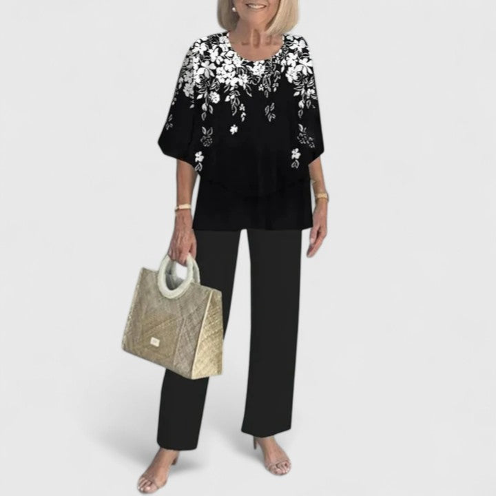 Relaxed Floral Print Blouse and Loose Fit Pants Set