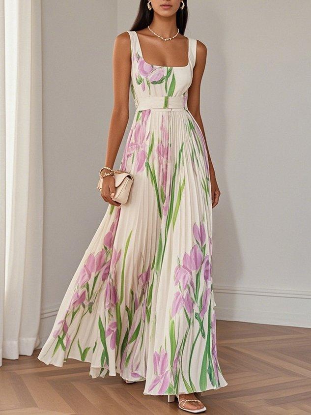 Elegant Sleeveless Floral Flowy Maxi Dress