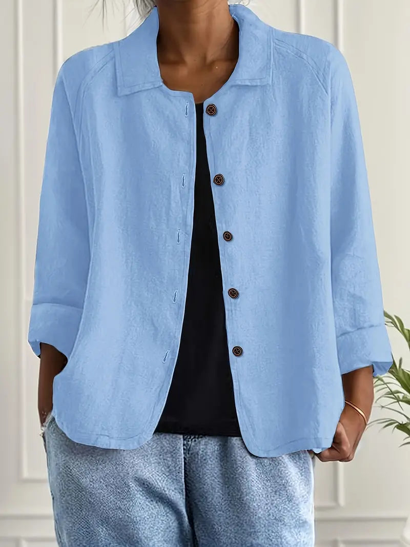Women's Button Front Collared Blouse - VibreMode