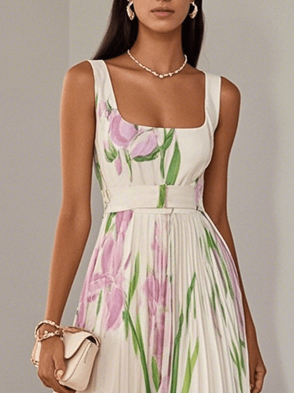 Elegant Sleeveless Floral Flowy Maxi Dress