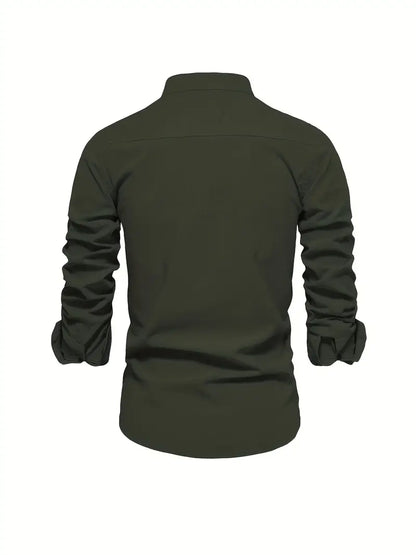 Men's Long Sleeve Button Shirt Band Collar White