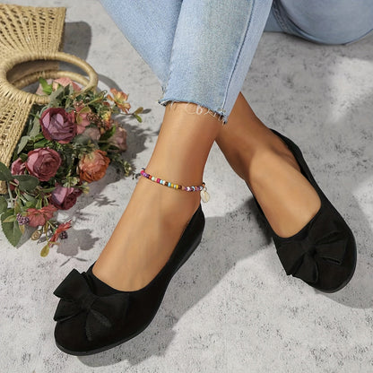 Bella Women's Ballet Flats Slip-On Round Toe Bow Detail