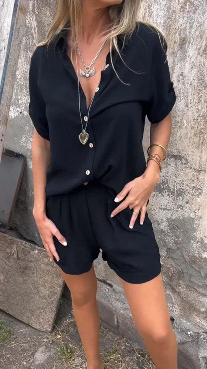 Women's Collared Short-Sleeve Two-Piece Set