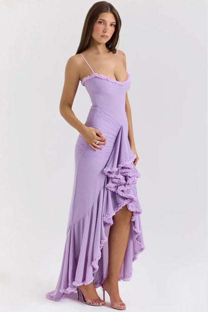 Women's Fitted Midi Dress Ruffled Details