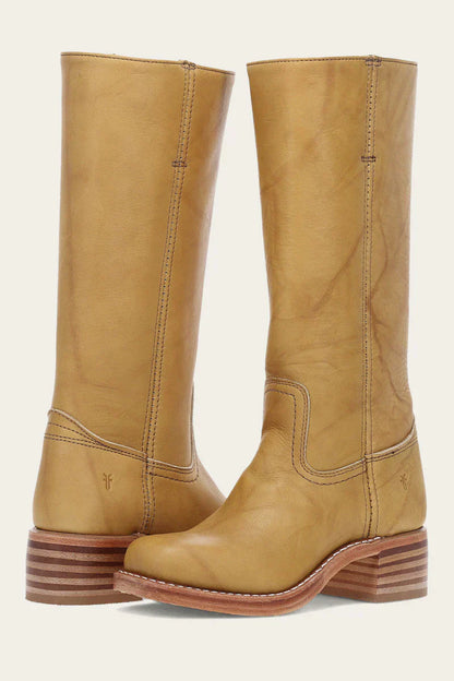 Women's Western Boots Mid Calf Leather Stitched Brown - VibreMode