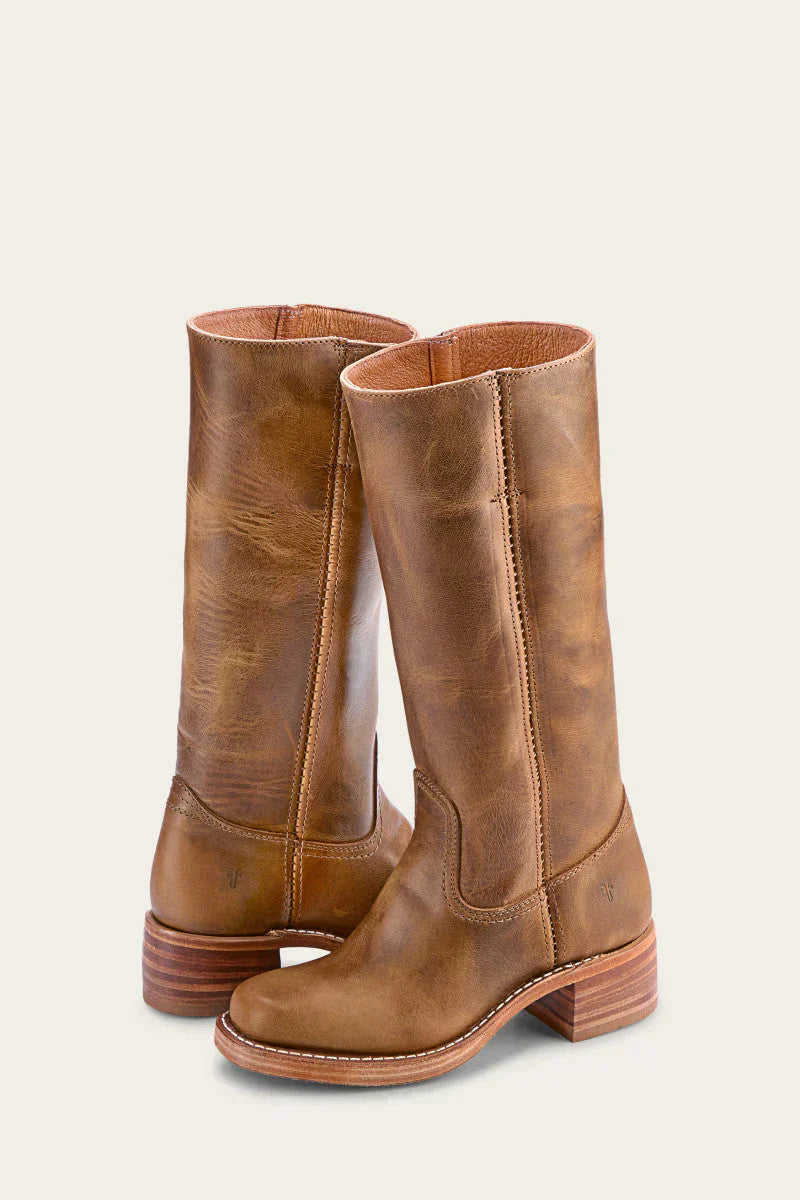 Women's Western Boots Mid Calf Leather Stitched Brown