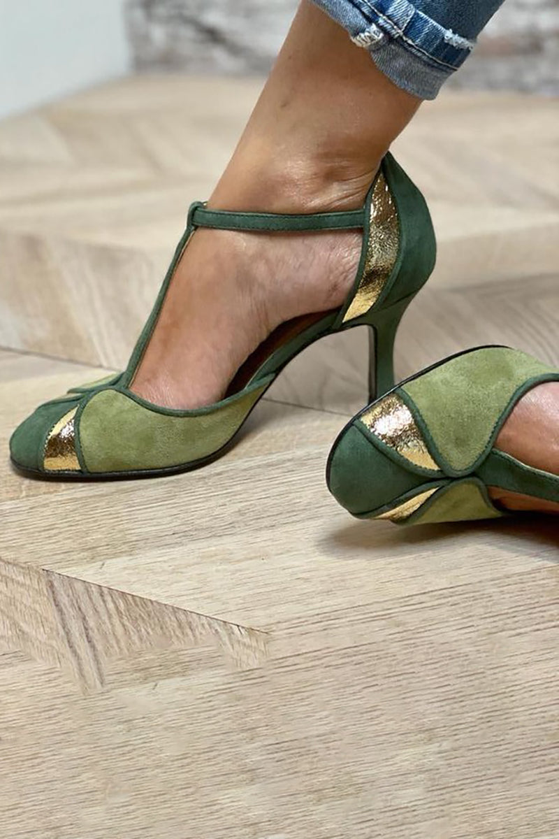 Ankle Strap Patchwork High Heels