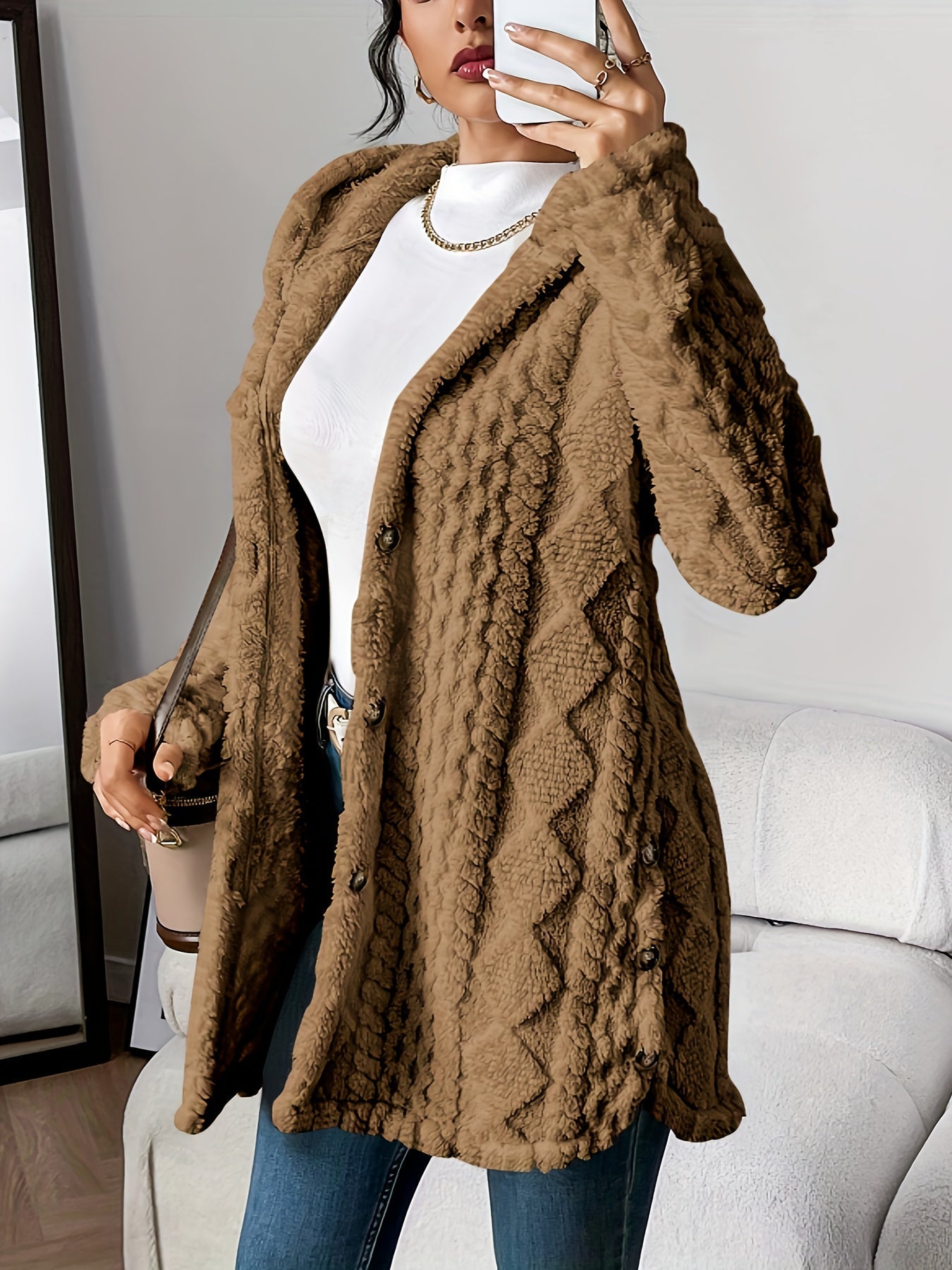 Women's Hooded Cardigan Button Front Closure