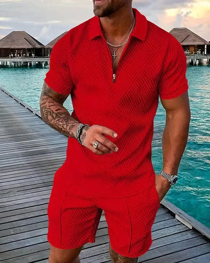 Men's Summer Tracksuit Zipper Collar Casual