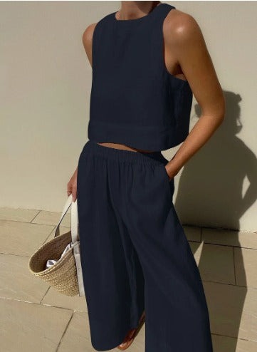 Image of Charlene | Women's Cropped Sleeveless Tank Top and Pants Set