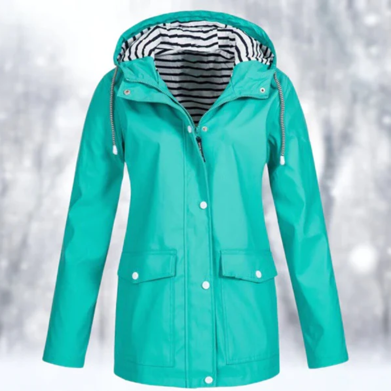 Image of Charlene | Women's Hooded Raincoat Button Front Coat