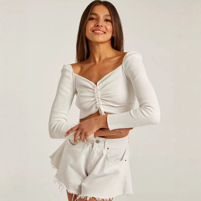 Women's Long Sleeve Crop Ruched Front - VibreMode