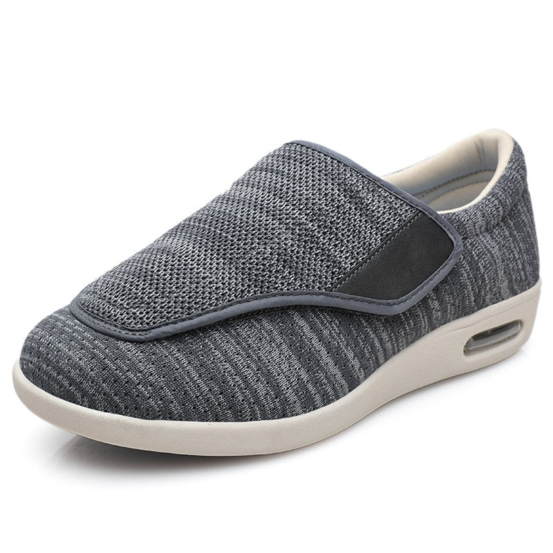 Chloe Stretch No-Tie Wide Shoes w/ Adjustable Closure - Grey