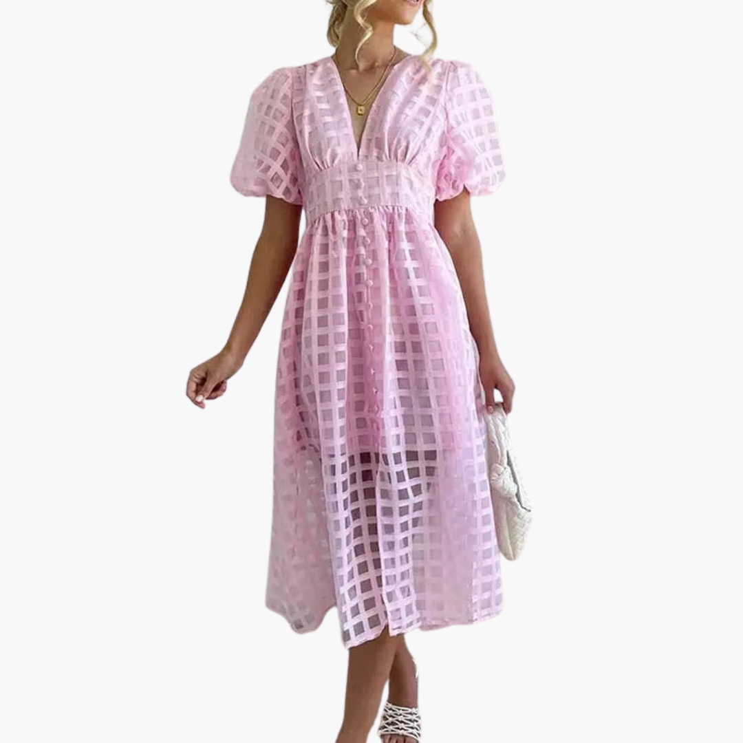 Image of Cindy | Women's Puff Sleeve A-Line Midi Dress