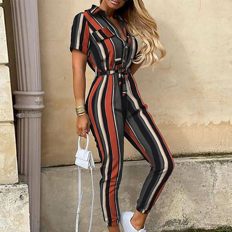 Women's Belted Short Sleeve Jumpsuit - VibreMode