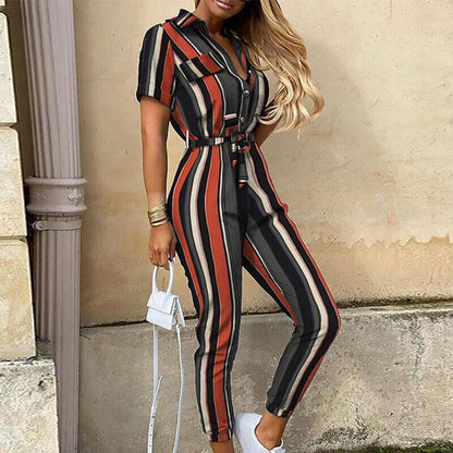 Women's Belted Short Sleeve Jumpsuit - VibreMode