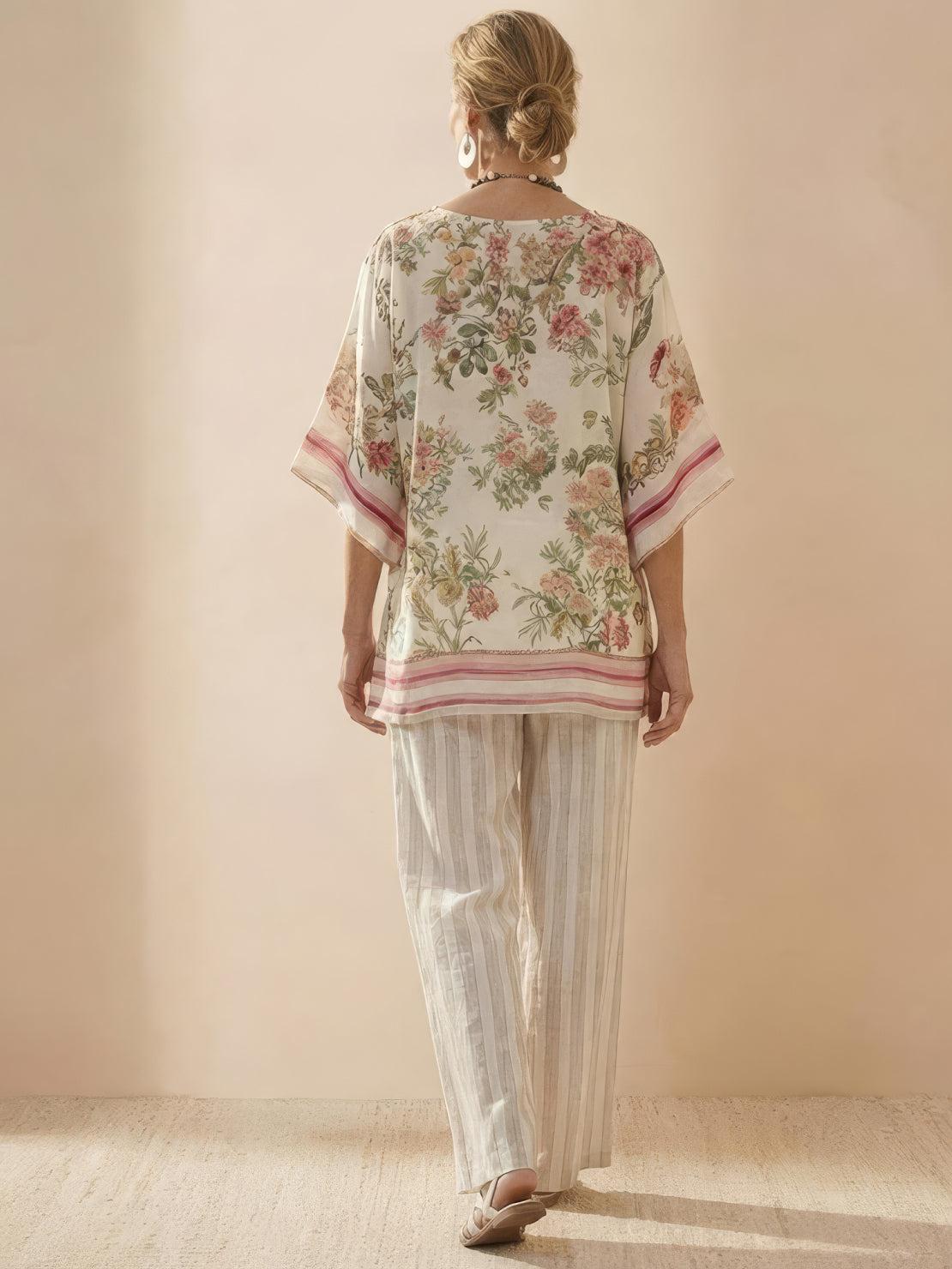 Women's Striped Wide Leg Pants Set Cotton Casual