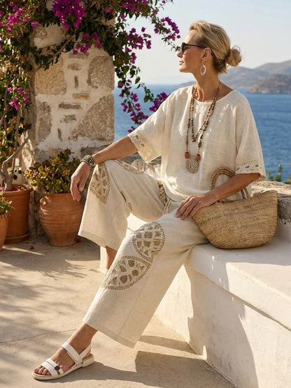 Relaxed Fit Striped Pants and Top 2-Piece Outfit