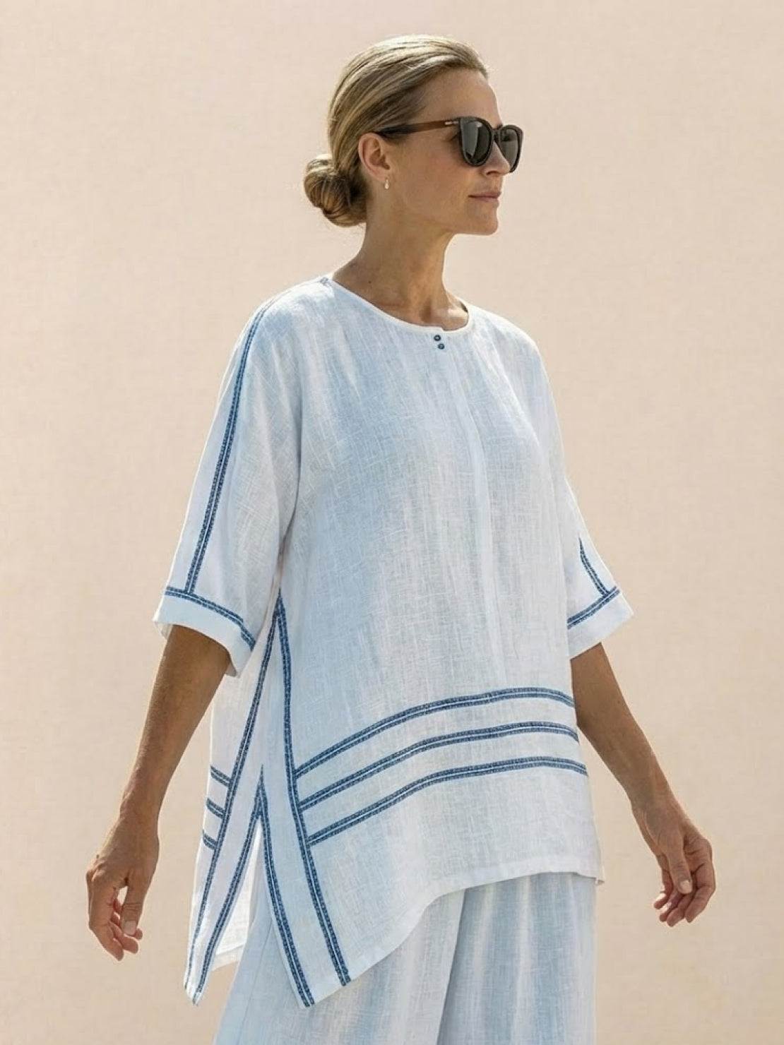 Women's Striped Wide Leg Pants Set Cotton Casual