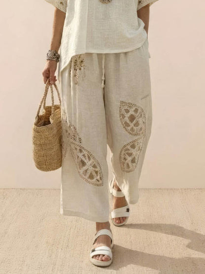 Women's Striped Wide Leg Pants Set Cotton Casual