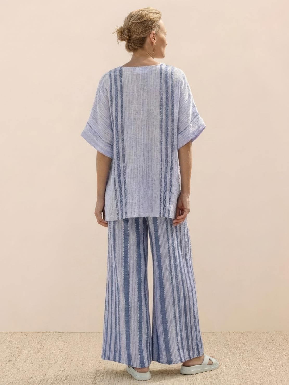 Women's Striped Wide Leg Pants Set Cotton Casual