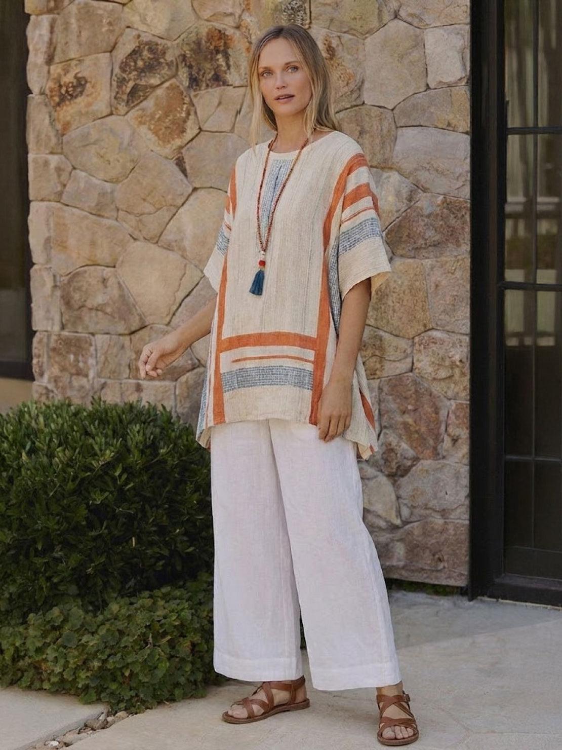 Women's Striped Wide Leg Pants Set Cotton Casual