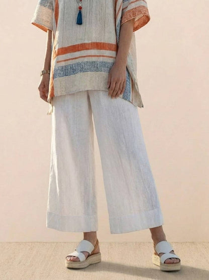 Women's Striped Wide Leg Pants Set Cotton Casual