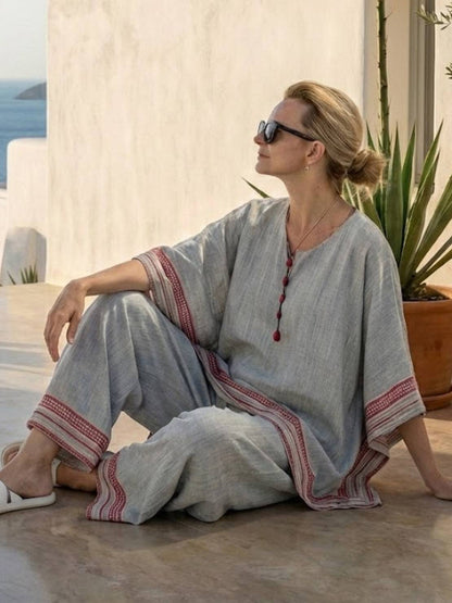 Relaxed Fit Striped Pants and Top 2-Piece Outfit