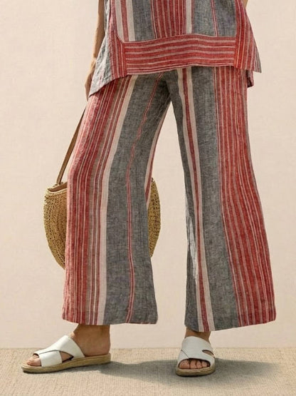 Relaxed Fit Striped Pants and Top 2-Piece Outfit