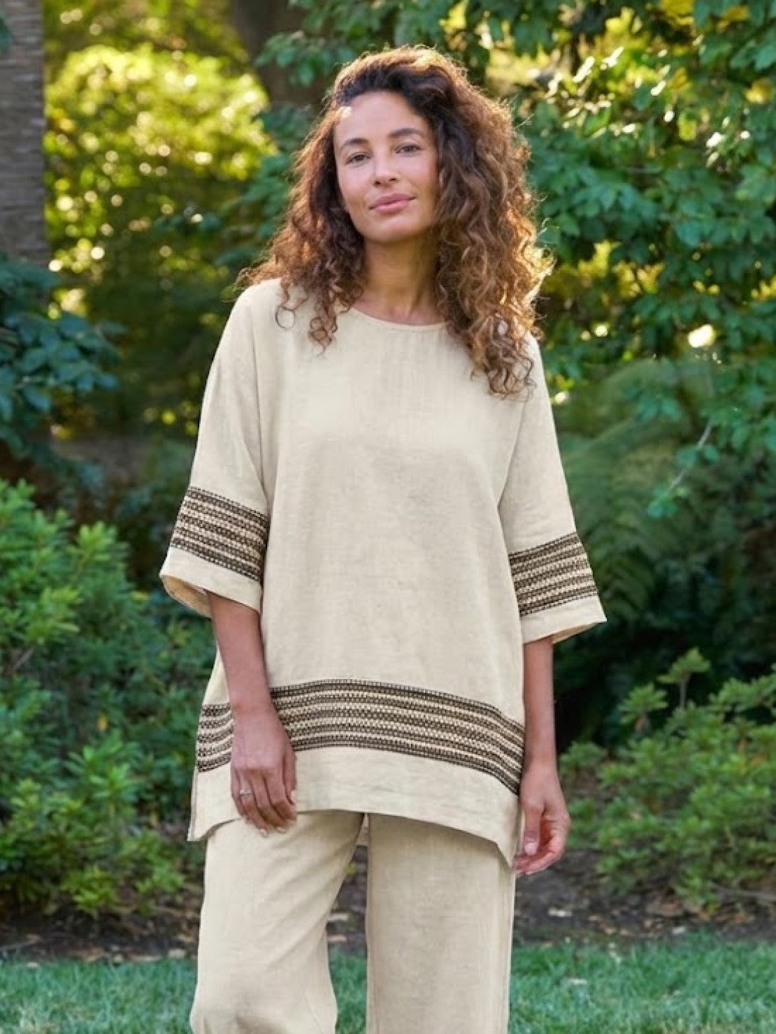 Women's Striped Wide Leg Pants Set Cotton Casual