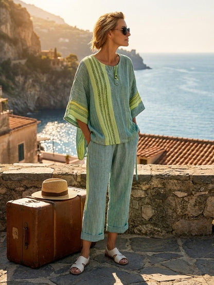 Relaxed Fit Striped Pants and Top 2-Piece Outfit