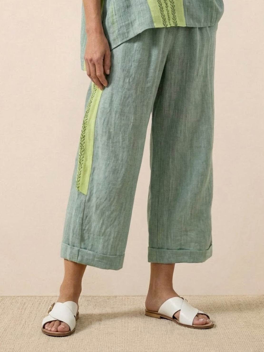 Women's Striped Wide Leg Pants Set Cotton Casual