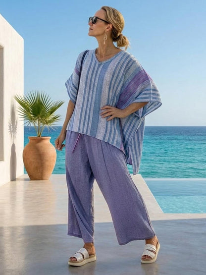 Relaxed Fit Striped Pants and Top 2-Piece Outfit