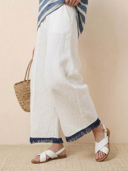 Women's Striped Wide Leg Pants Set Cotton Casual