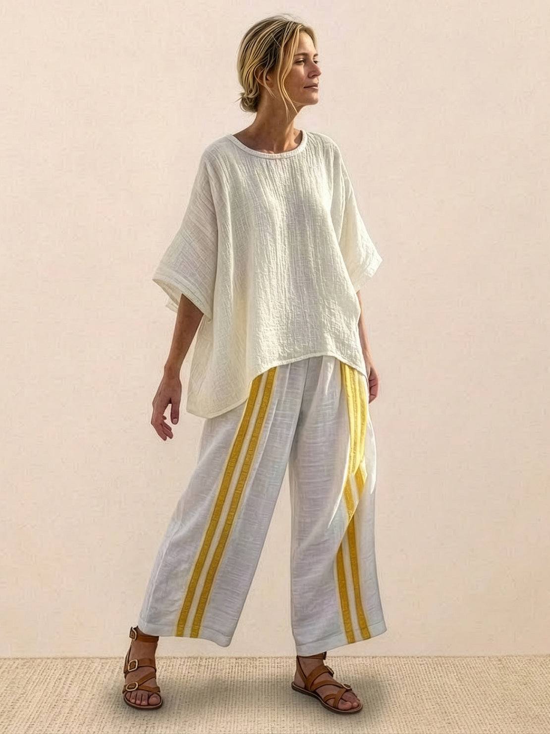 Relaxed Fit Striped Pants and Top 2-Piece Outfit